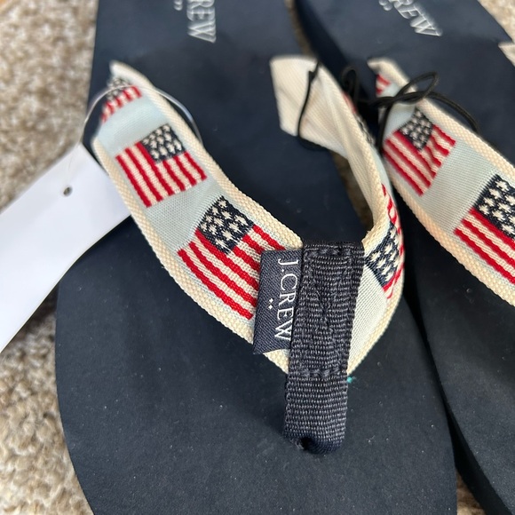 NWT J. Crew Embroidered American Flag Patriotic Flip Flops. Size 7. Summer. - Picture 2 of 9